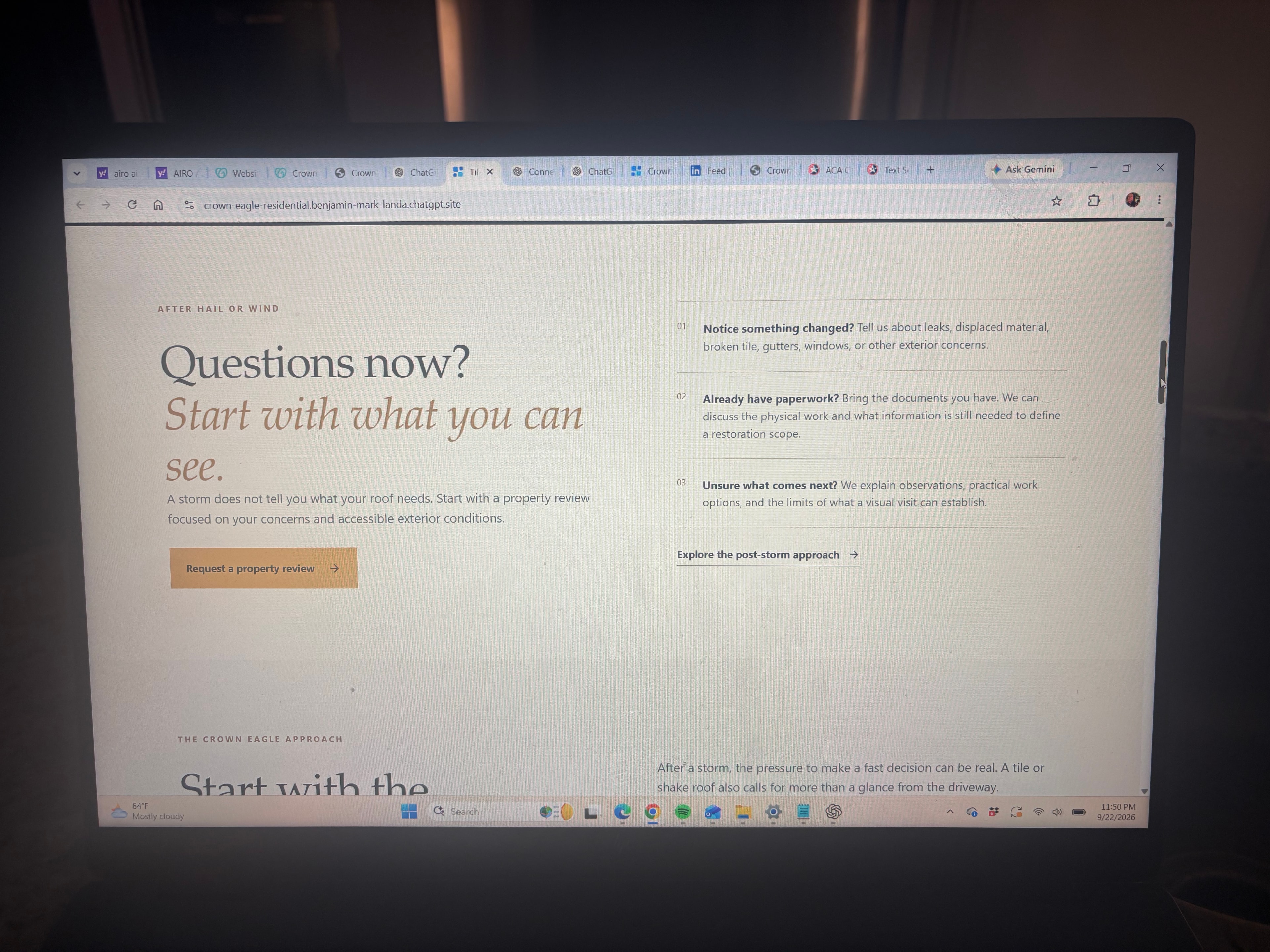 Crown Eagle website showing property review service