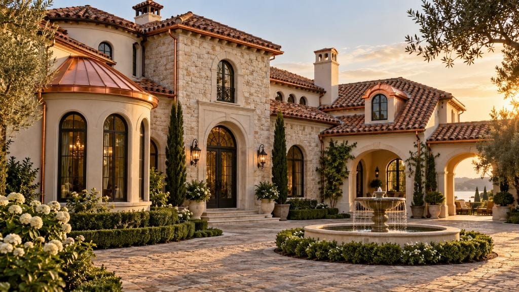 Luxury Colorado estate home with standing seam metal roof — mountain view