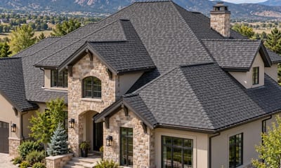 Luxury architectural shingle roof on an estate home — full view